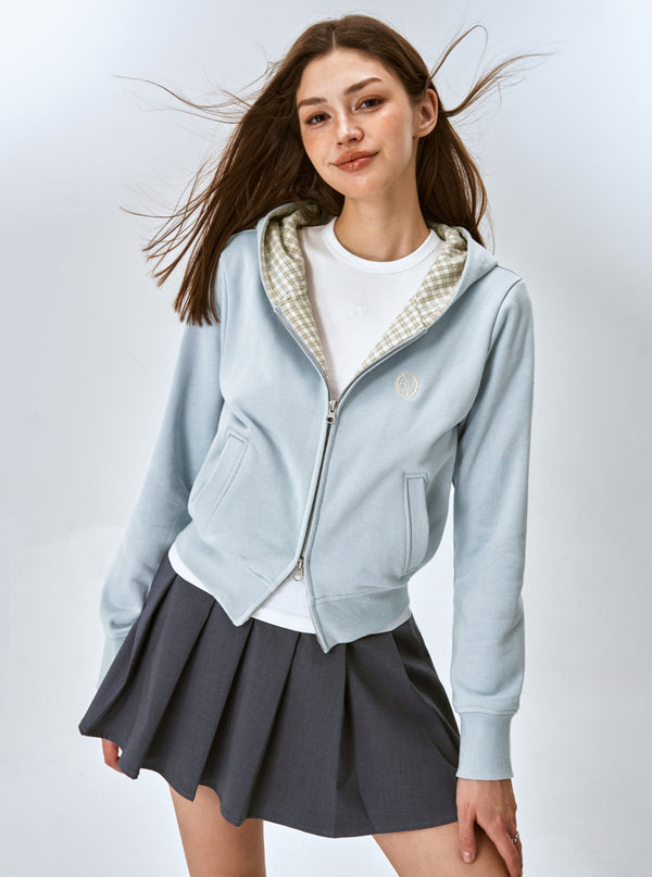 Retro Check Cropped Hooded Jacket