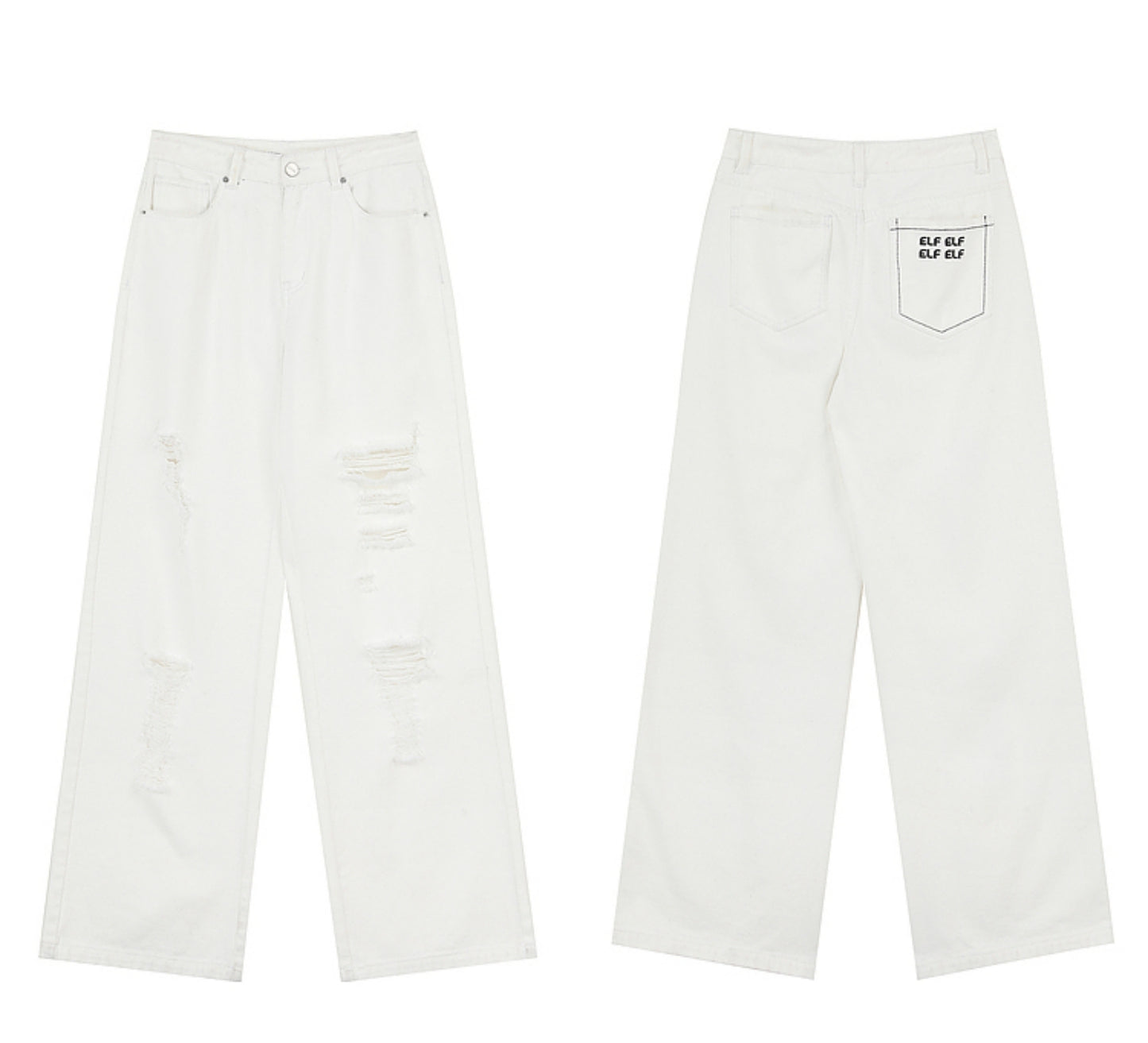 Chic Ripped High-Waist White Denim Pants