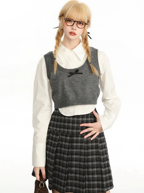 Gray Bow Layered Vest Top