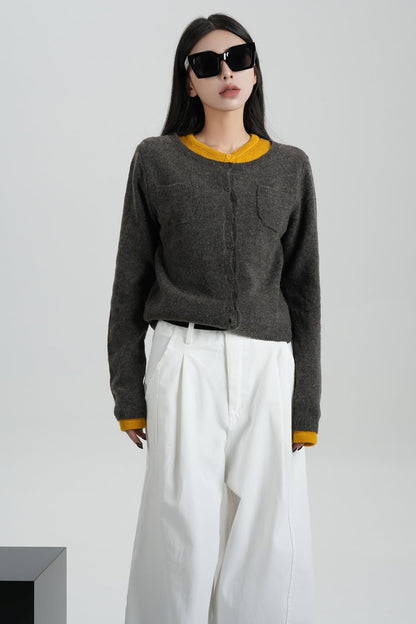 Contrast Two-Piece Knit Cardigan