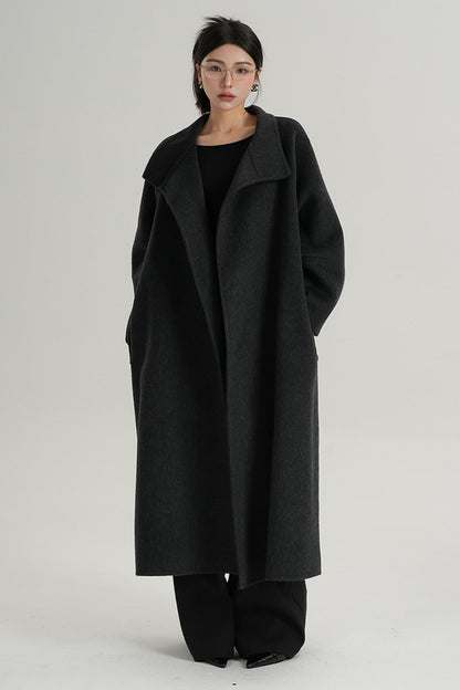 Red Long Stand-Up Collar Wool Coat
