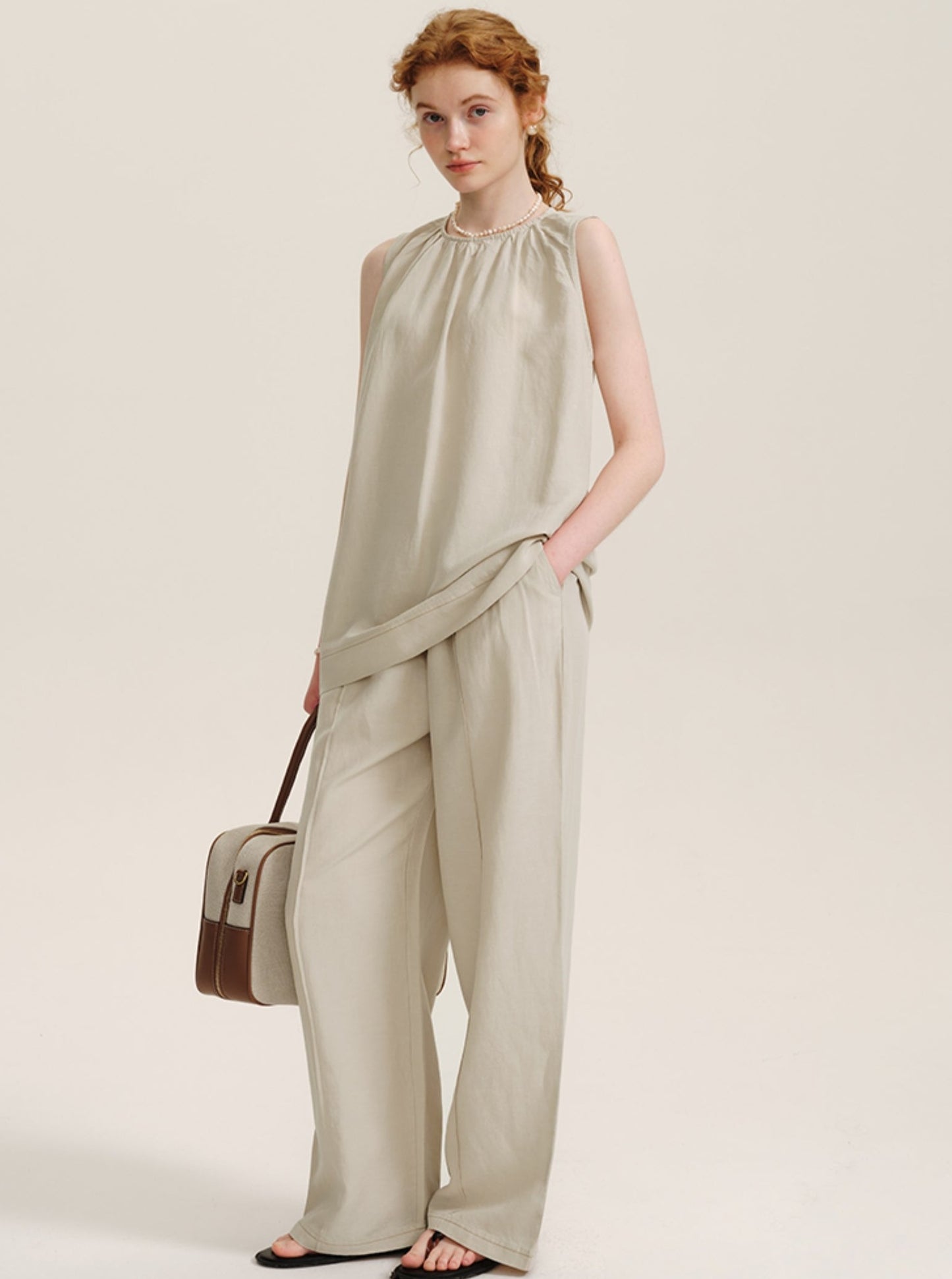 Flaccid Linen and Tencel Pants Set-Up