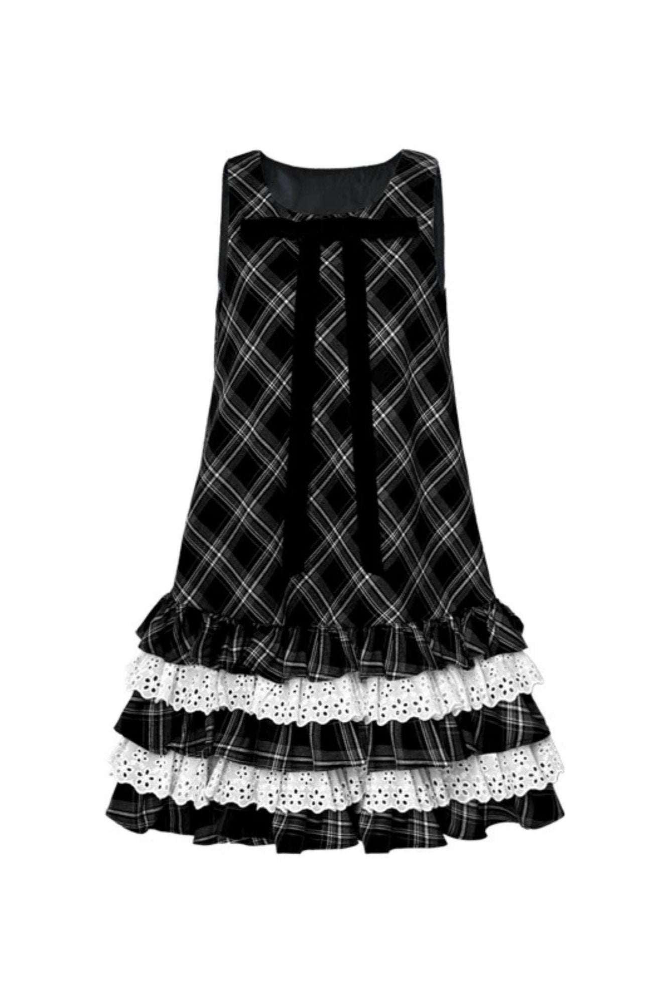 Erzähler original Design schwarz und weiß Kontrast gesteppte Spitze süß lose Tank Kleid Puppe Kleid Herbst