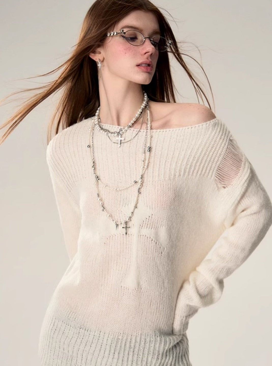 CROSS LOOSE WOOL KNIT SWEATER