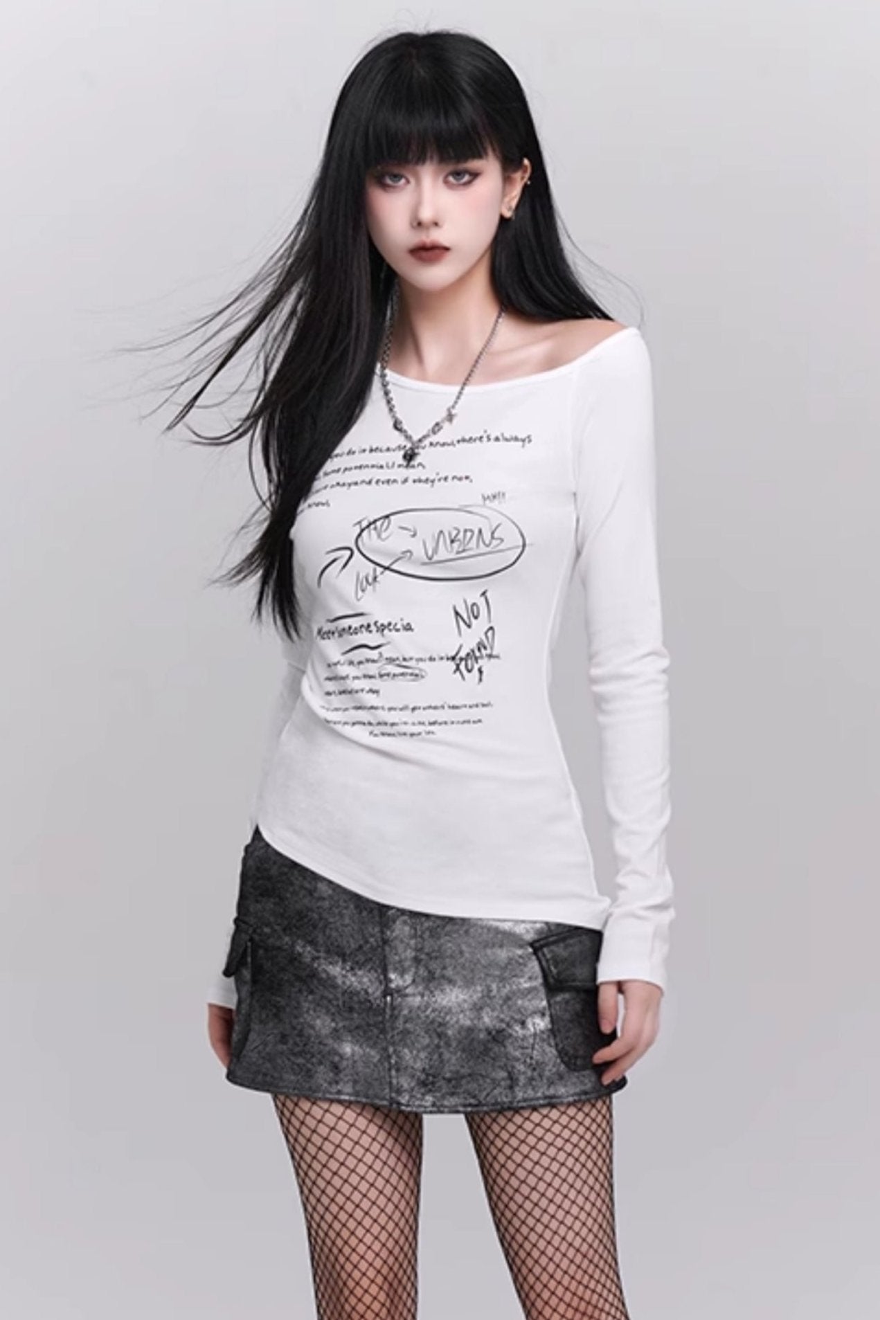 Ghost Girl Rückkehr in die Schule im Frühherbst zu tragen süß und würzig chic, atemberaubend schön schrägen Schulter Top, Frauen One-Shoulder, off-the Schulter, langärmeliges T-Shirt Frauen