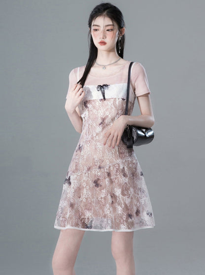 Moonlight Pink Lace Dress Set