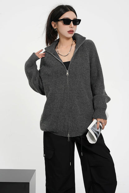 Loose Turtleneck Knit Cardigan Sweater Jacket