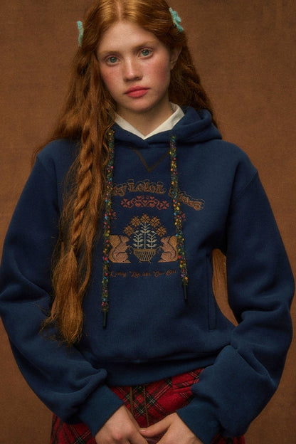 Embroidered Wool Pullover Hoodie