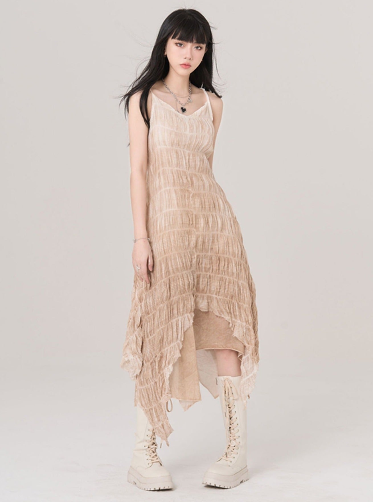 Irregular Hem Pleated Slip Dress