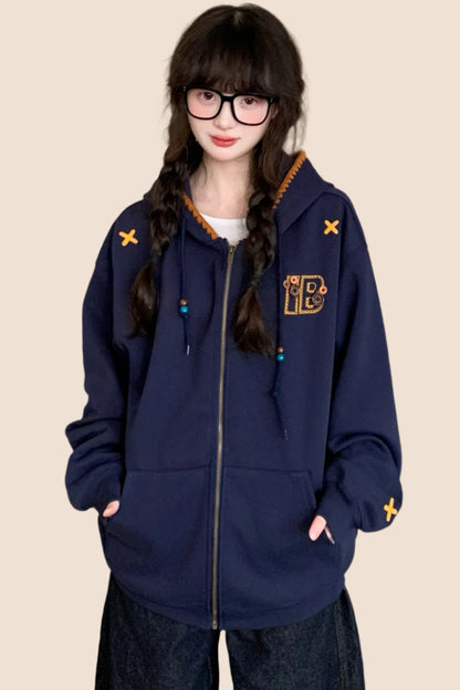 Ethnic Embroidered Loose Hoodie Coat