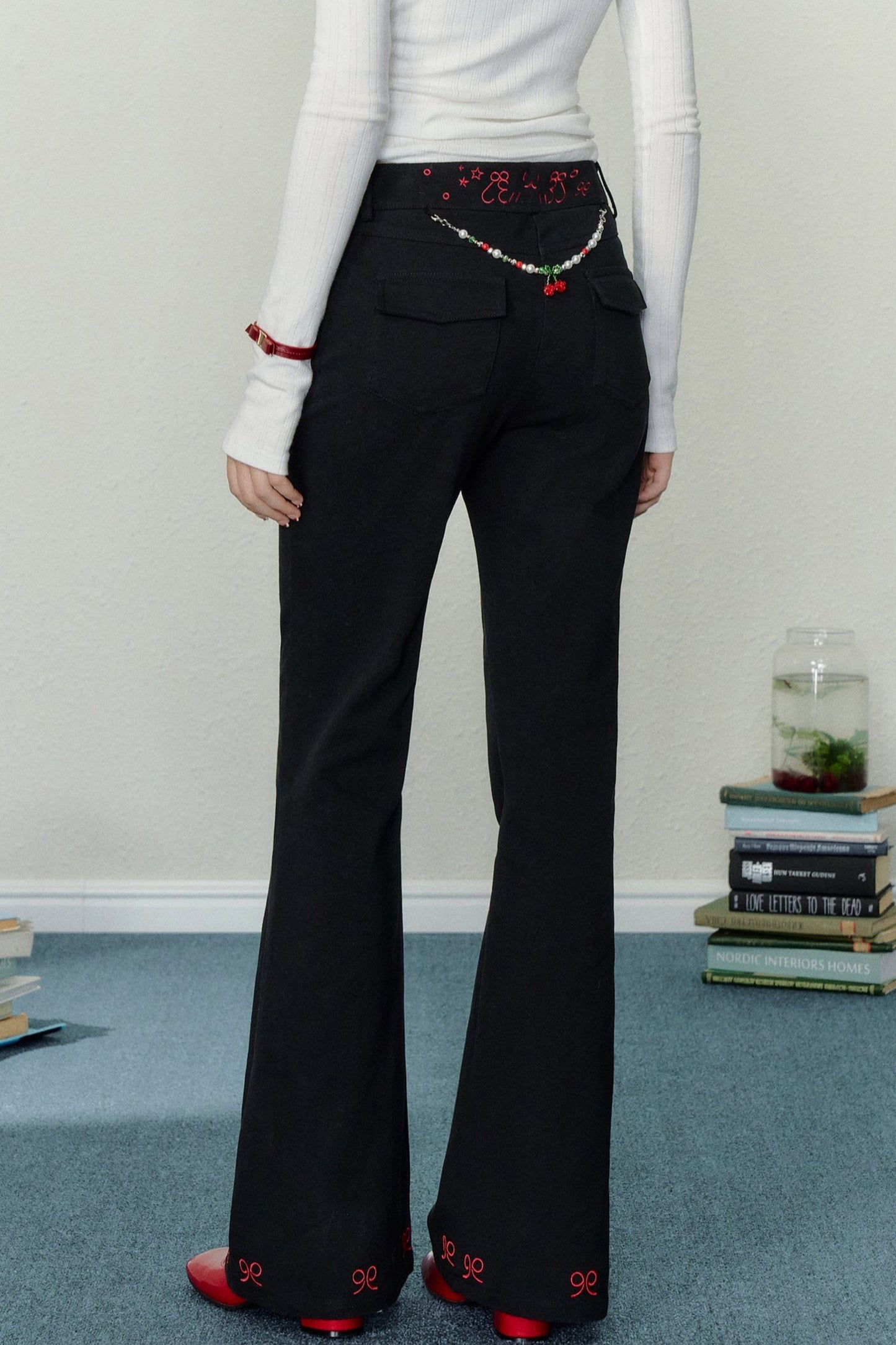 Embroidered Beaded Bootcut Trousers