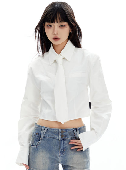 College Style White Tie Crop Top