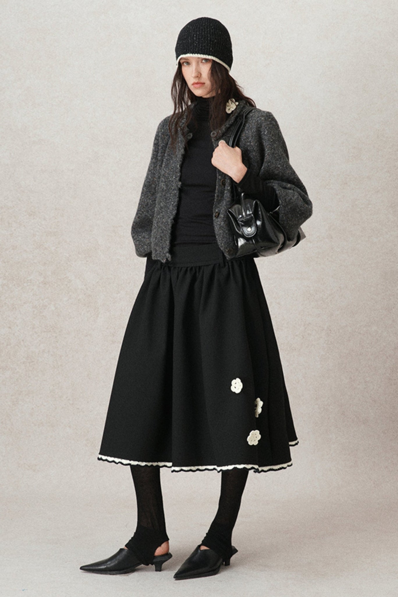 Kontrastierende Häkel-A-Linien-Puff-Rock 