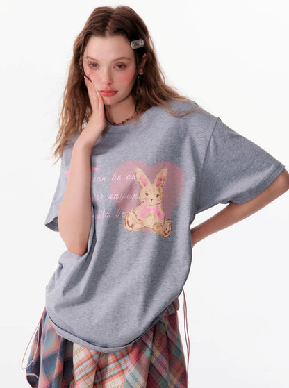 Drawstring Bunny Print T-Shirt