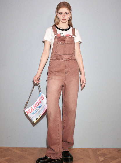 Vintage Denim Wide-Leg Bib Pants