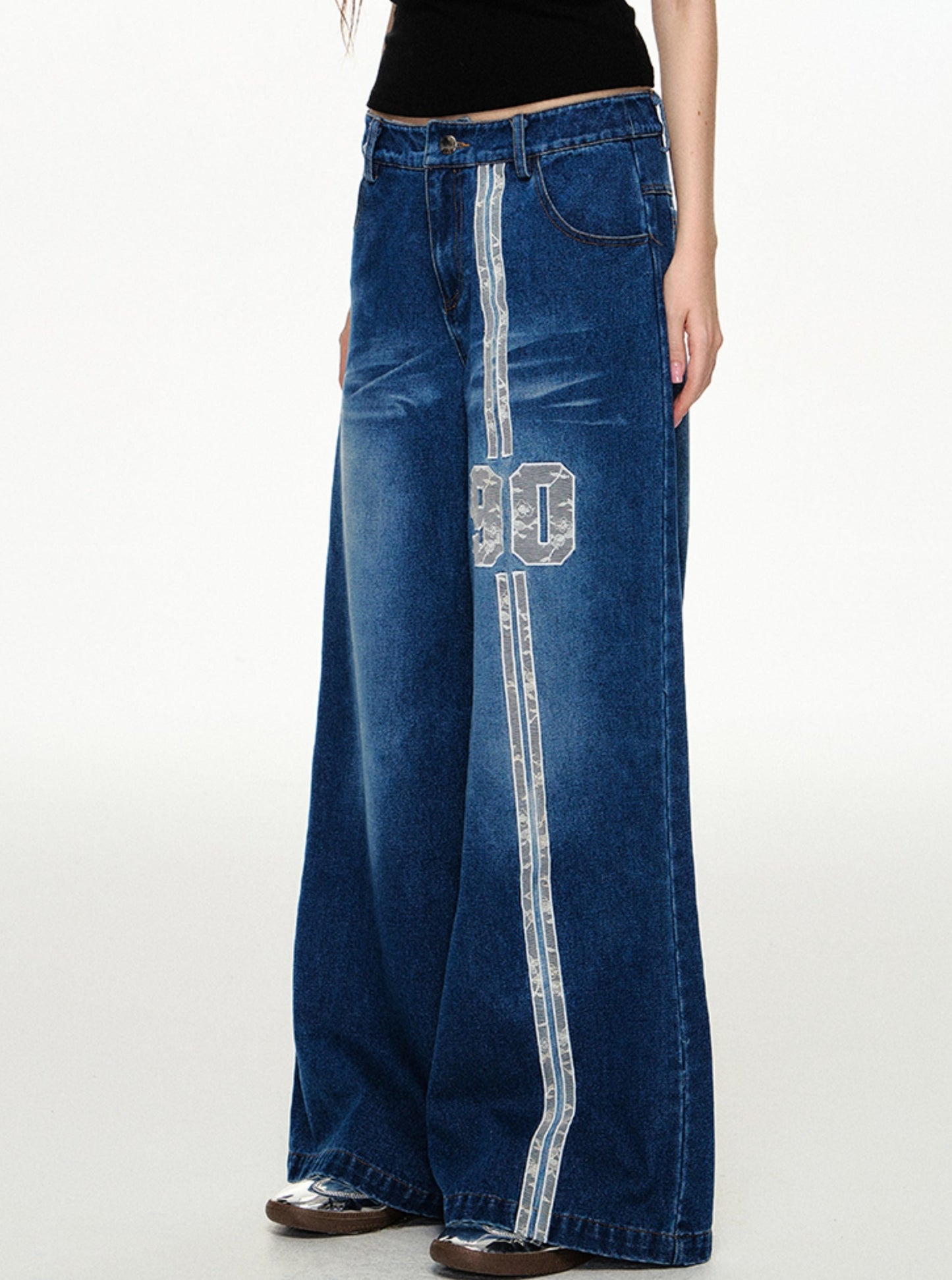 Classic Embroidered Wide-Leg Jeans