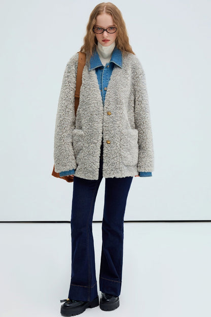 Lamb's Wool Suede Denim Coat