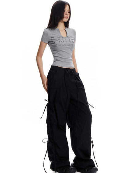 Low-Rise Drawstring Cargo Pants