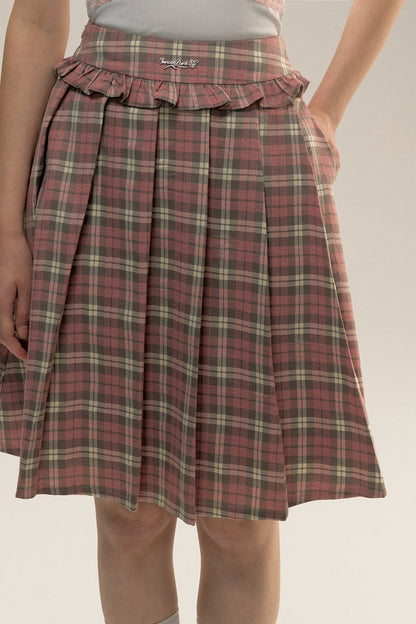 Plaid Diary Pink Lace Pleated Skirt