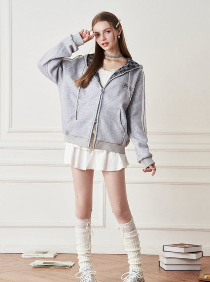 American retro style cardigan hooded jacket