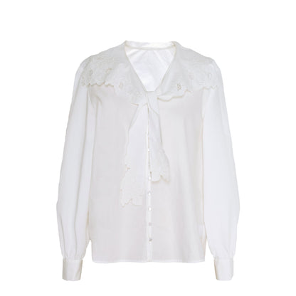 Hollow Embroidered White Blouse Top