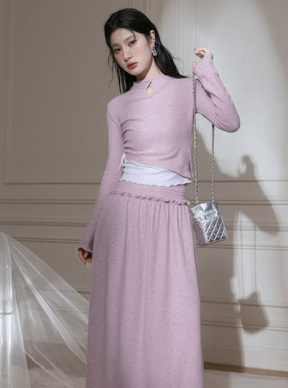 Fandel Knitted Shirred Top Skirt Set