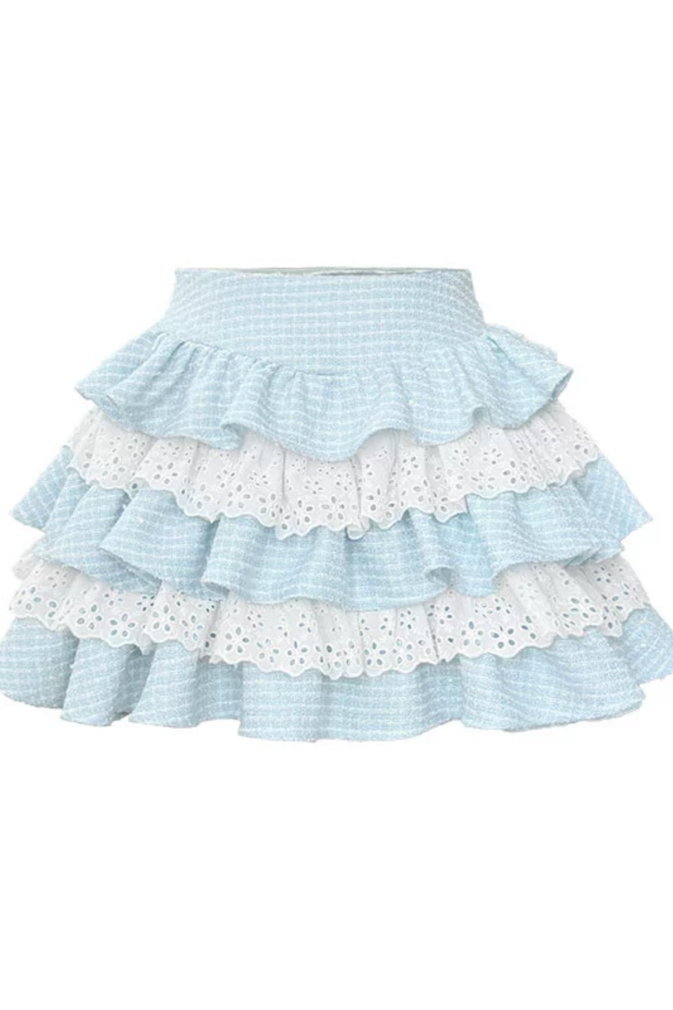 Baby Blue Lace Cake Skirt Set-UP