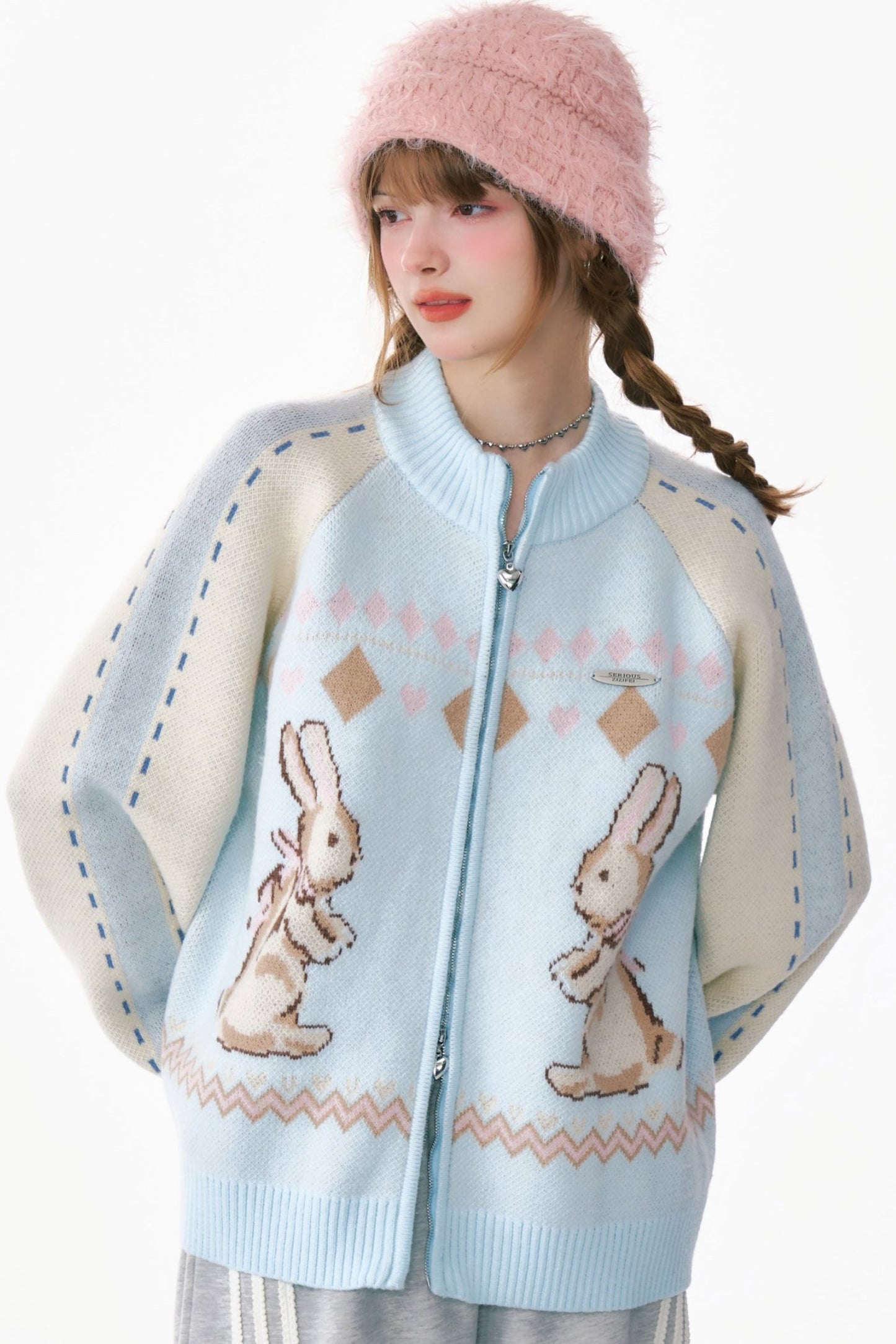 Retro Bunny Sweater Cardigan Jacket