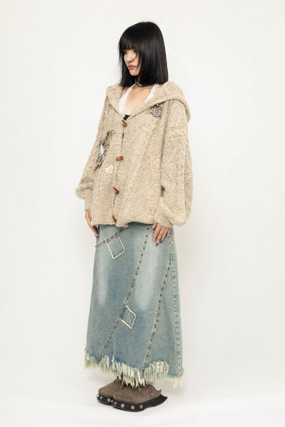 Butterfly Embroidery Hooded Knit Jacket