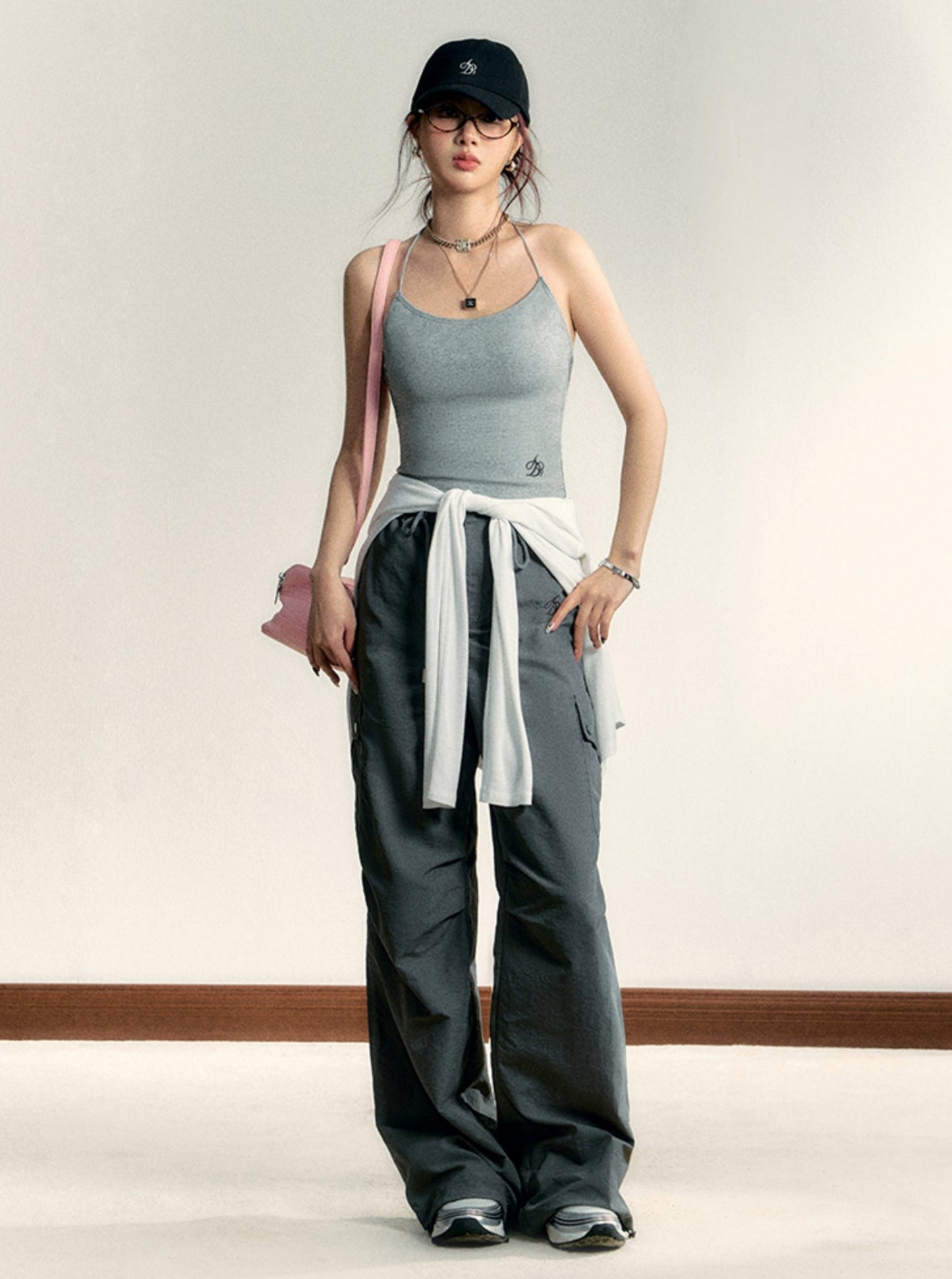 Pleated High-Waist Cargo Pants