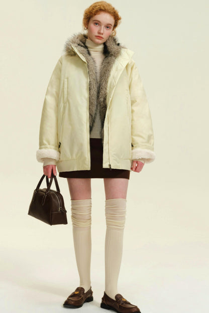 Reversible Winter Fur Collar Coat