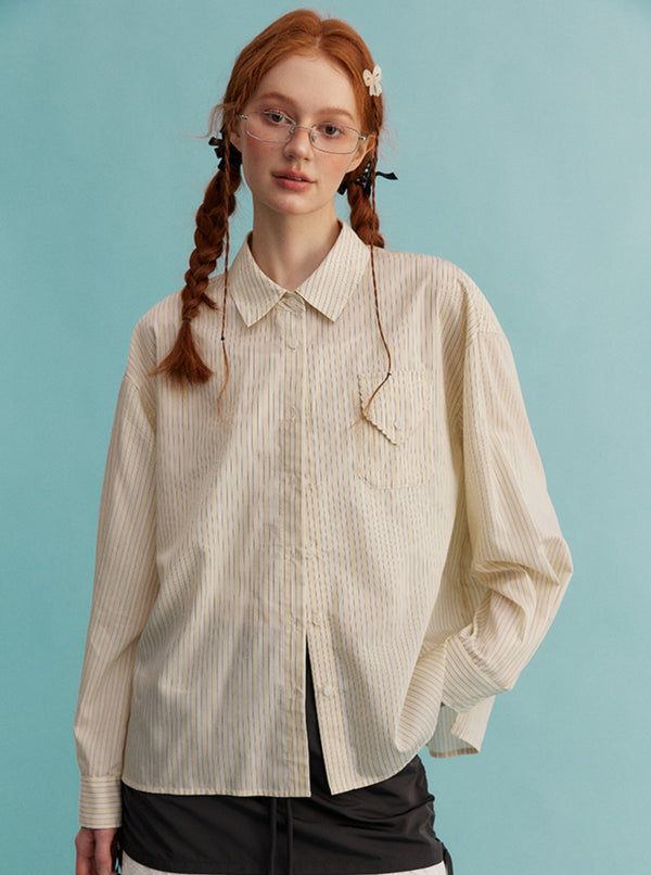 Striped Plaid Shirt Loose Long-Sleeved Set -Up