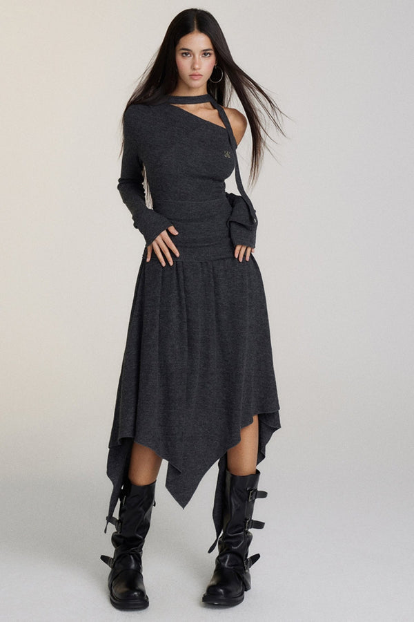 산업용 허리 불규칙 드레스 