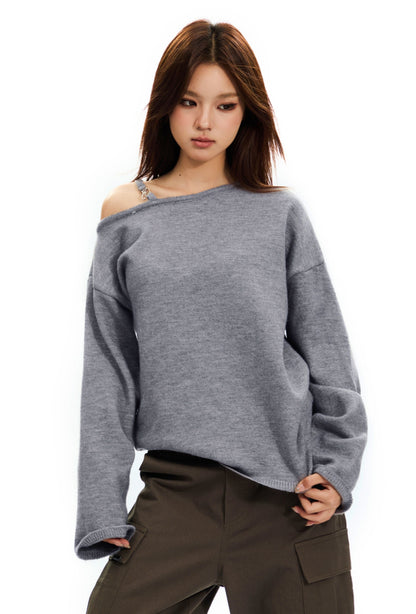 Slouchy Knitted Off-Shoulder Top