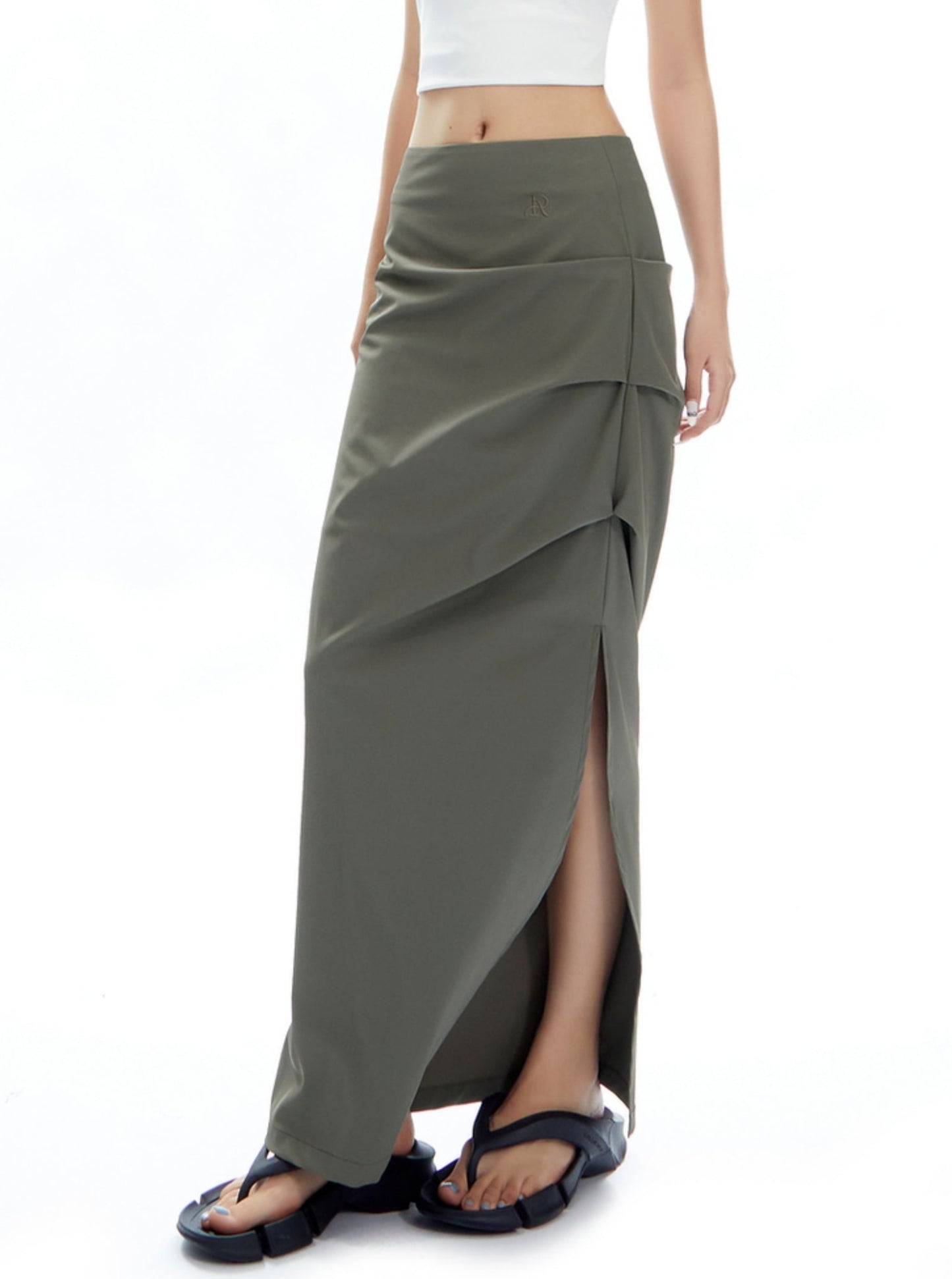 High-Waisted Pleated Light Grey Skirt