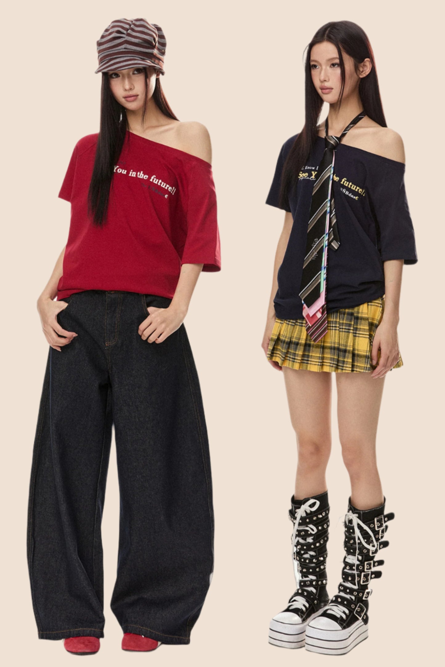 Retro Loose Off Shoulder T-Shirt