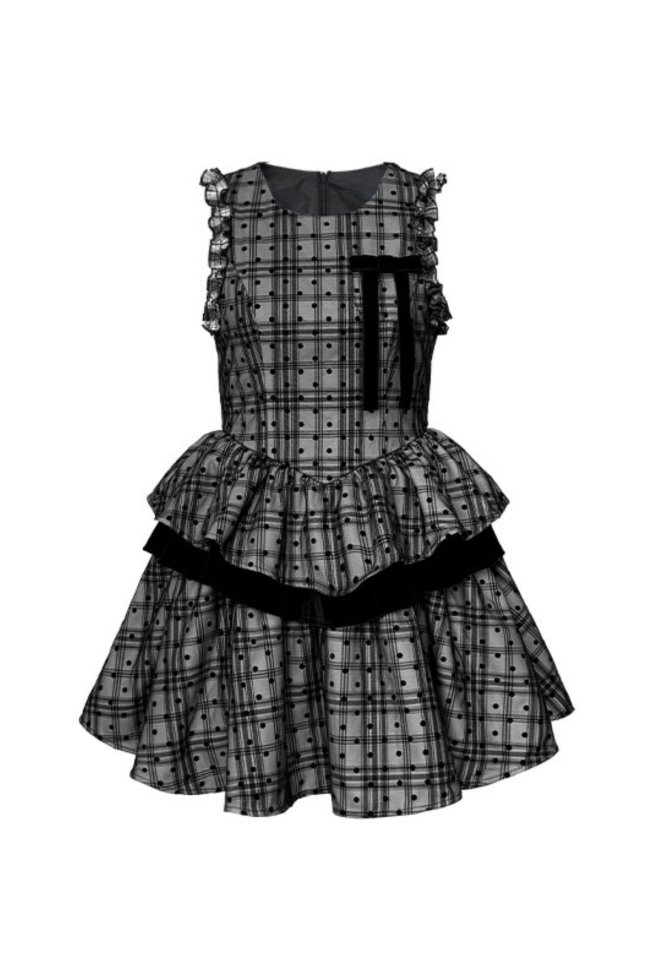 Checkered Bow Waist Velvet Dress