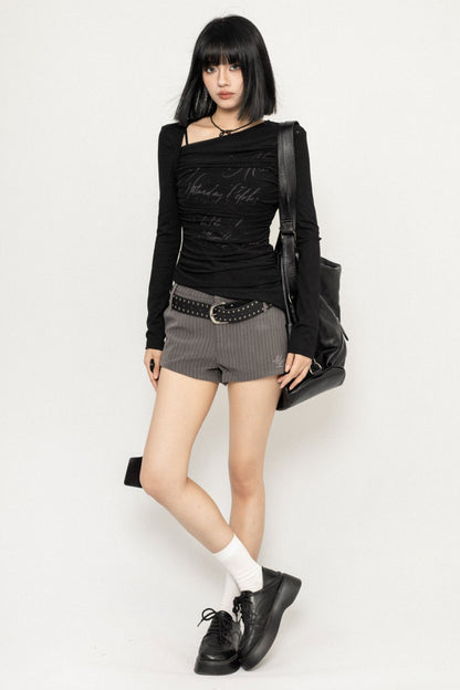 Black Slanted Shoulder Top