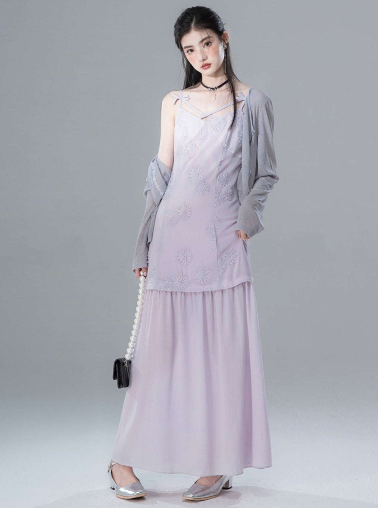 Light Purple Jacquard Slip Dress