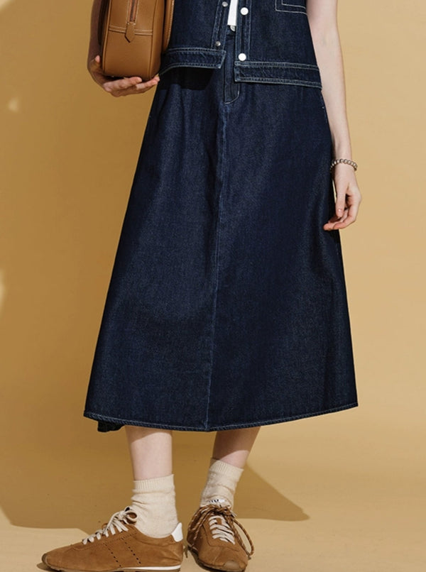 Retro Denim Vest And Skirt Set-Up