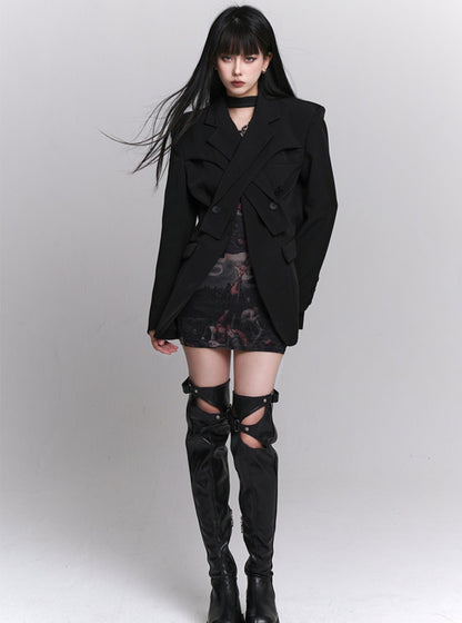 High-End Niche Black Blazer Coat