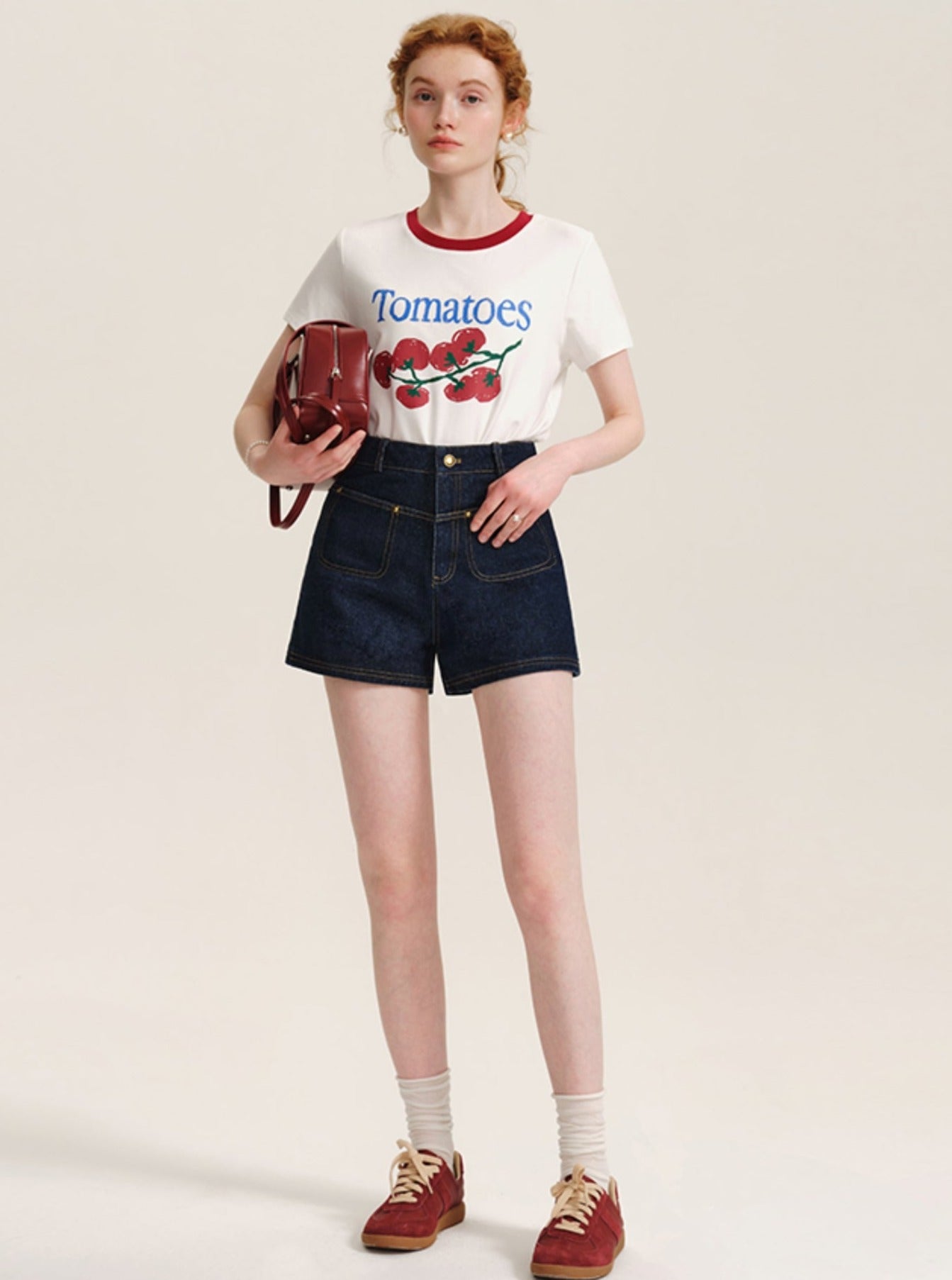 Contrast Topstitch Denim Shorts Pants