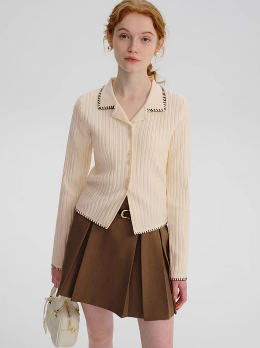 French lapel short knit tops