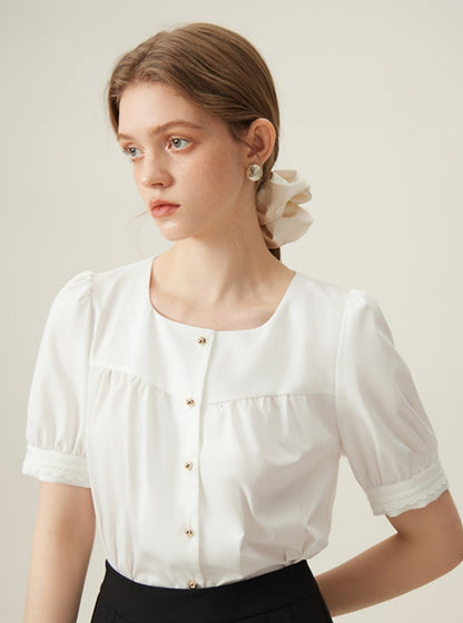 Weißes French Square Neck Shirt