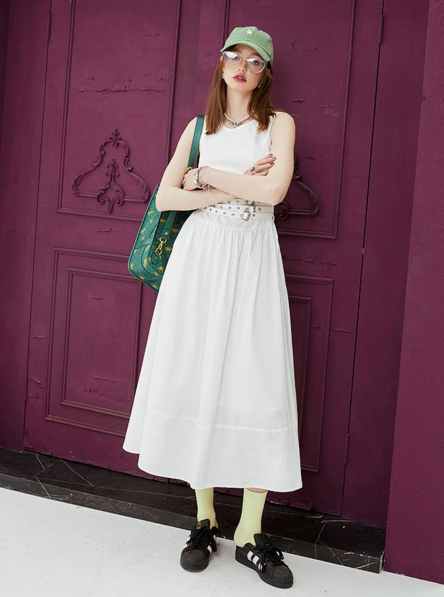 White Plaid Casual Waist Slim Vest Dress