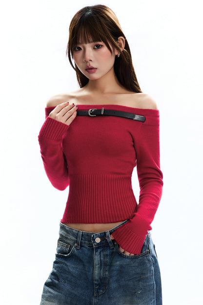 [New on September 19] APEA premium feeling Cozyfit shoulder vintage detachable belt long-sleeved sweater