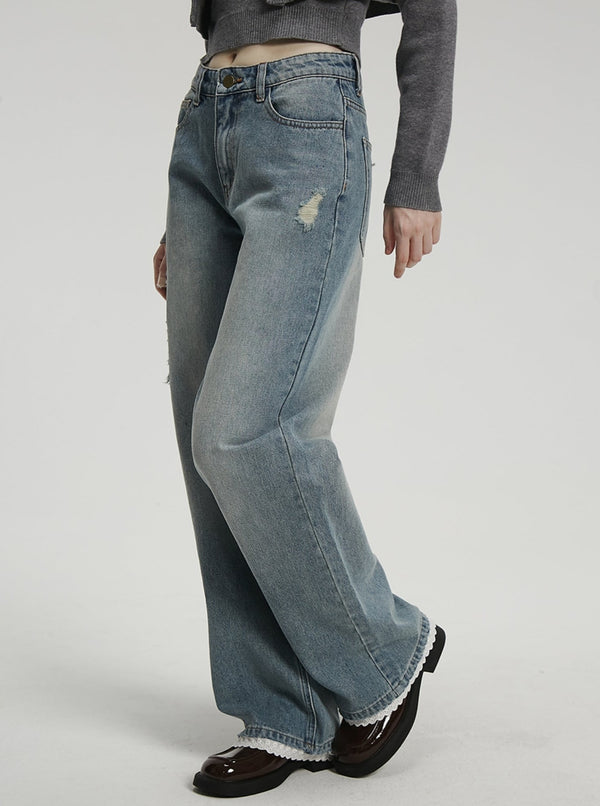 American retro washed lace pants