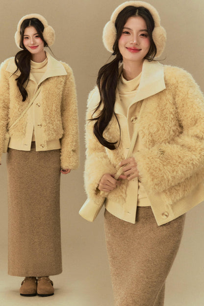 Cropped Fur Lapel Jacket