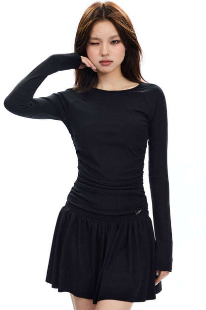 Retro Slim Shirred Knit Dress