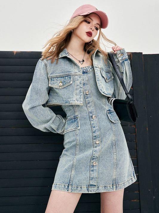 Slim Denim A-Line Dress Set